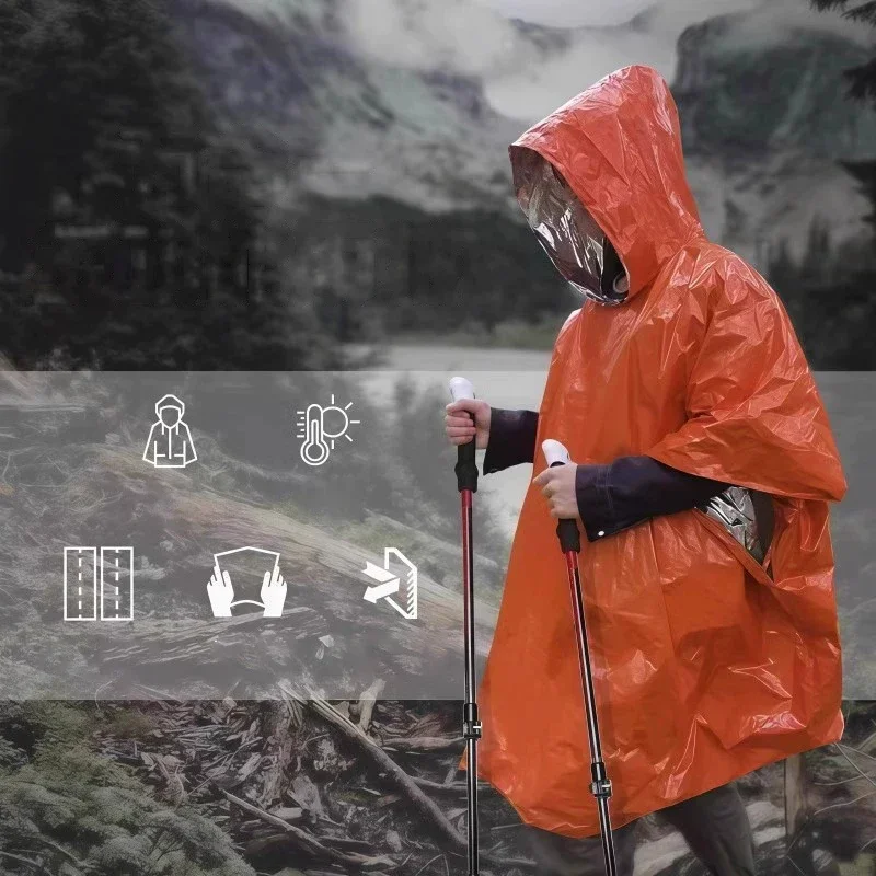 Camping Rain Poncho - Hooded Emergency Rain Poncho Waterproof &